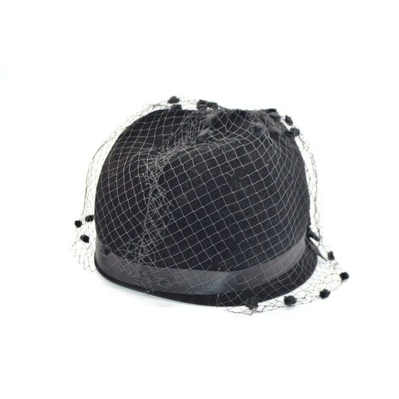 Cherry and Webb Mid Century Black Imported Fur Ribbon Netted Bucket Dress Hat - Picture 3 of 7